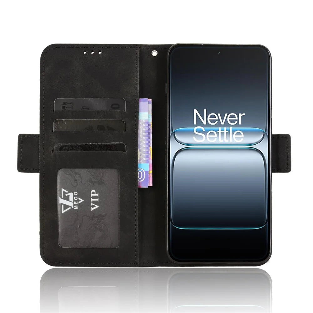 For OnePlus Nord 5 5G / Ace 5 Ultra 5G Leather Case Phone Wallet Cover with Multiple Card Slots - Black - 6