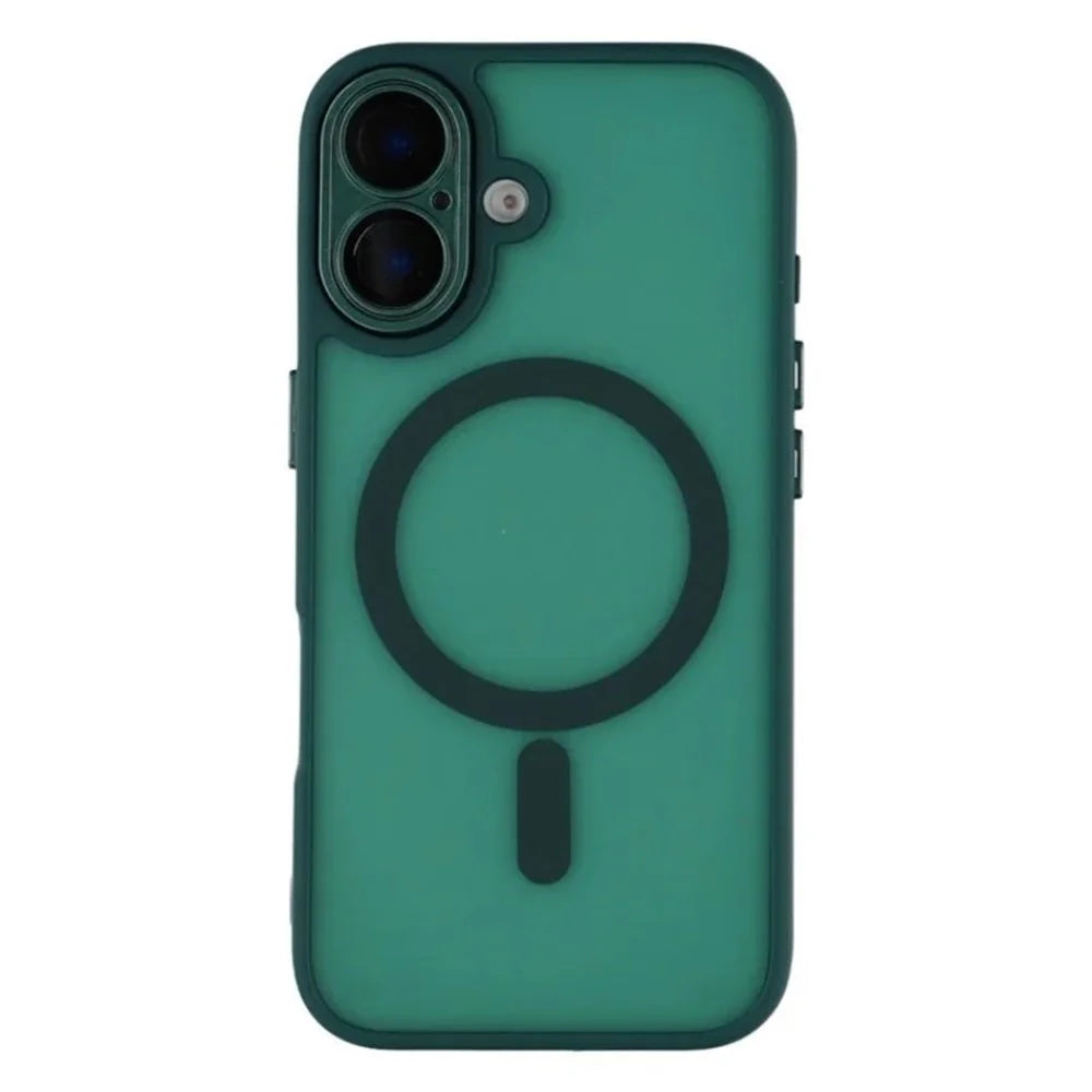 WANLONFENG For iPhone 16 Case Compatible with MagSafe  QB Series PC TPU Phone Cover with Screen Film - Dark Green - 2