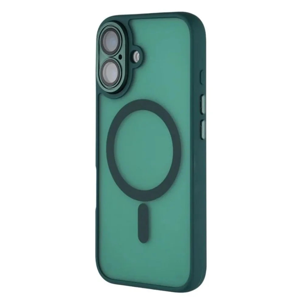 WANLONFENG For iPhone 16 Case Compatible with MagSafe  QB Series PC TPU Phone Cover with Screen Film - Dark Green - 4