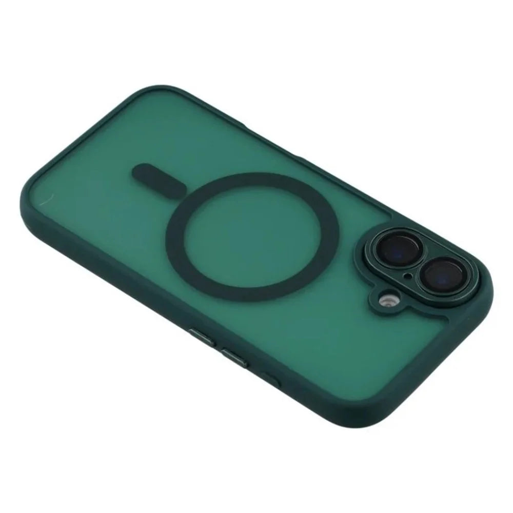WANLONFENG For iPhone 16 Case Compatible with MagSafe  QB Series PC TPU Phone Cover with Screen Film - Dark Green - 6