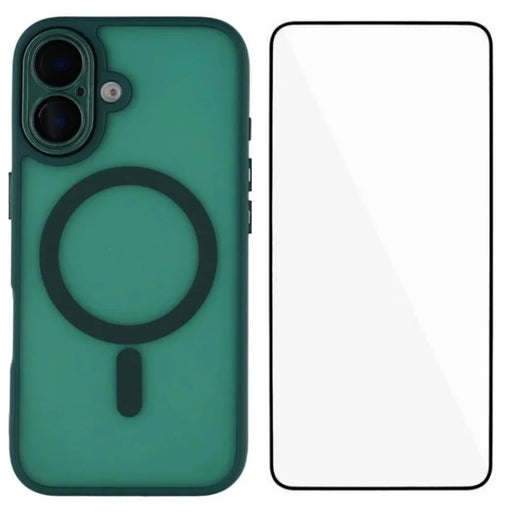 WANLONFENG For iPhone 16 Plus Case Compatible with MagSafe  QB Series PC TPU Phone Cover with Screen Film - Dark Green - 1