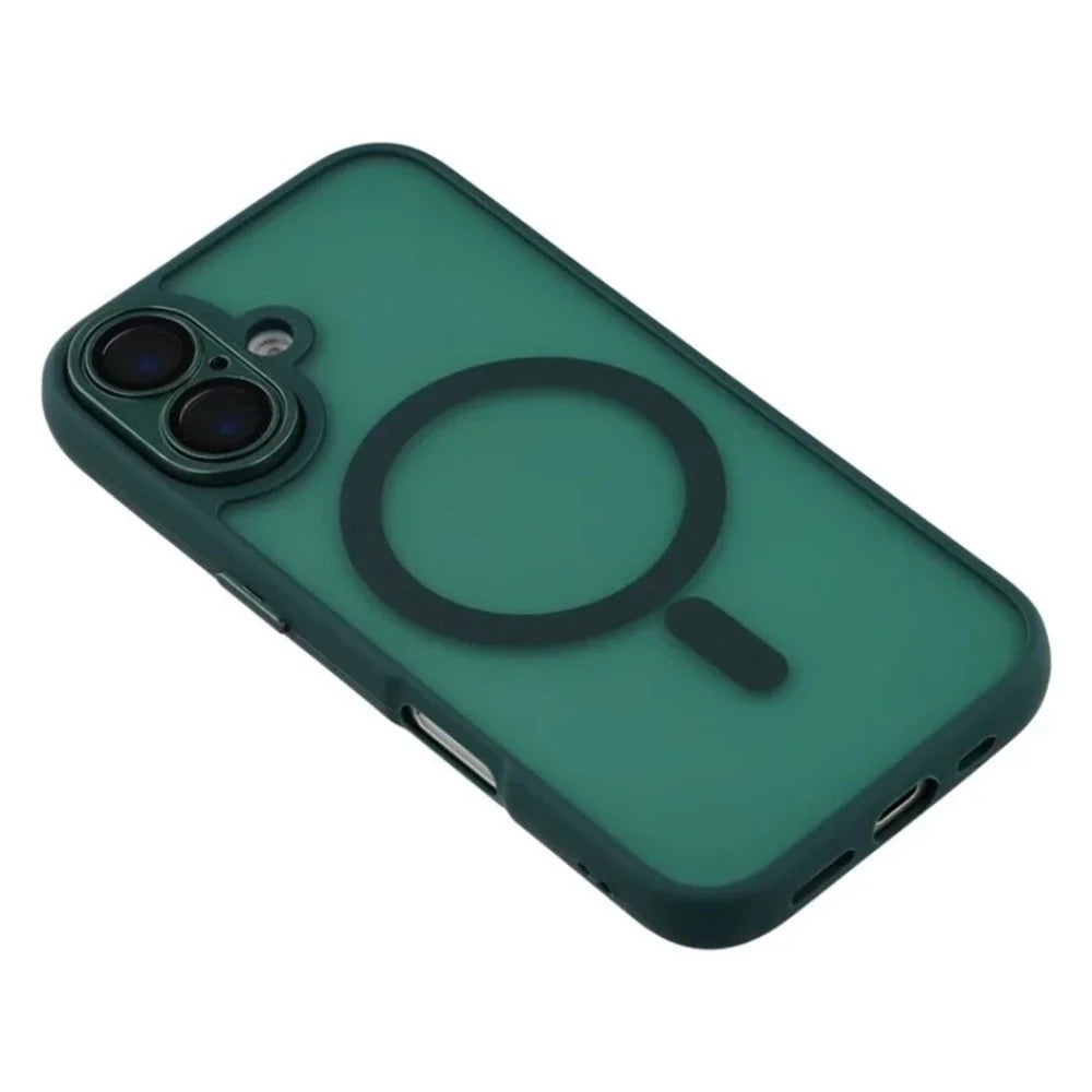 WANLONFENG For iPhone 16 Plus Case Compatible with MagSafe  QB Series PC TPU Phone Cover with Screen Film - Dark Green - 5