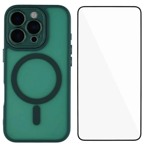 WANLONFENG For iPhone 16 Pro Max Case Compatible with MagSafe  QB Series PC TPU Phone Cover with Screen Film - Dark Green - 1