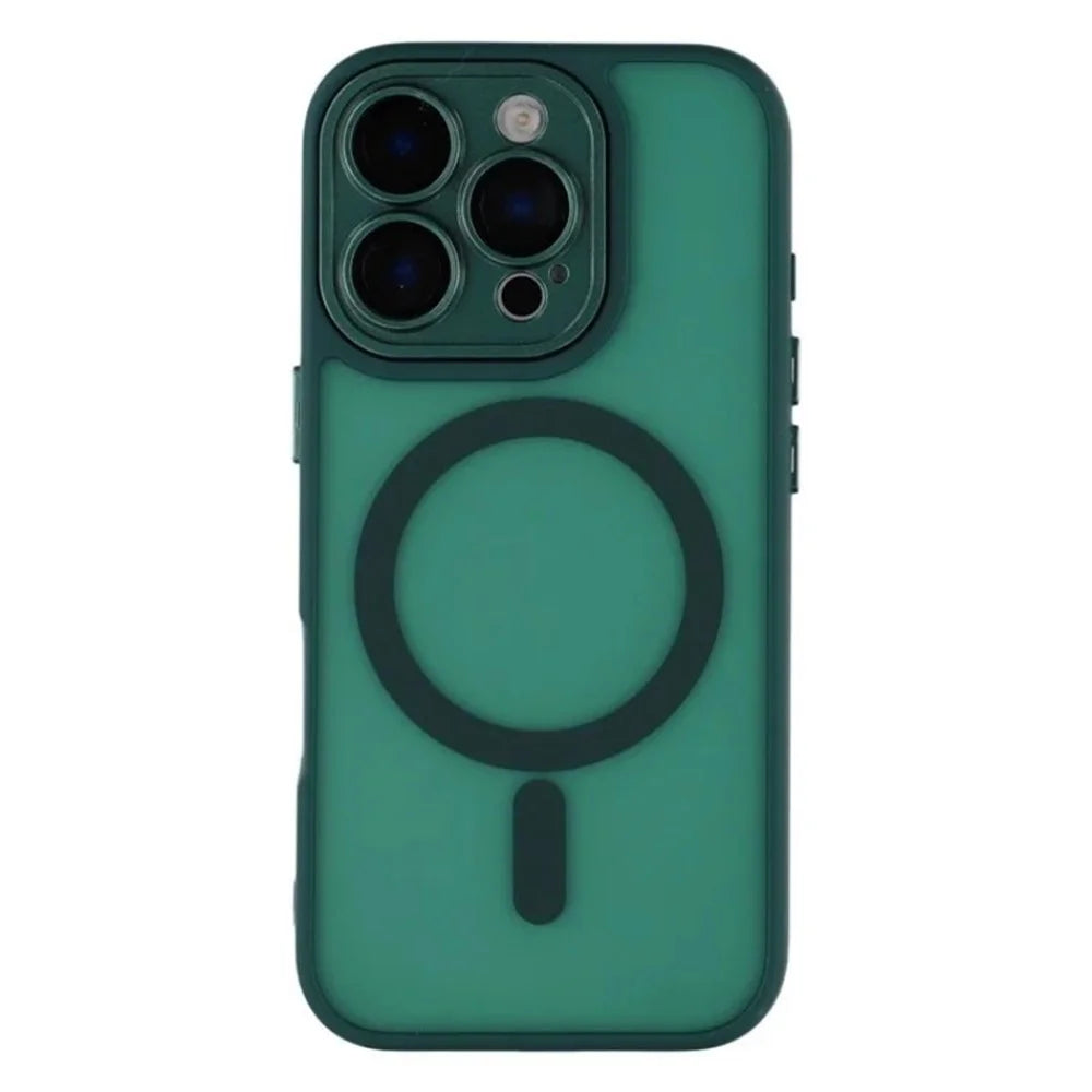 WANLONFENG For iPhone 16 Pro Max Case Compatible with MagSafe  QB Series PC TPU Phone Cover with Screen Film - Dark Green - 2