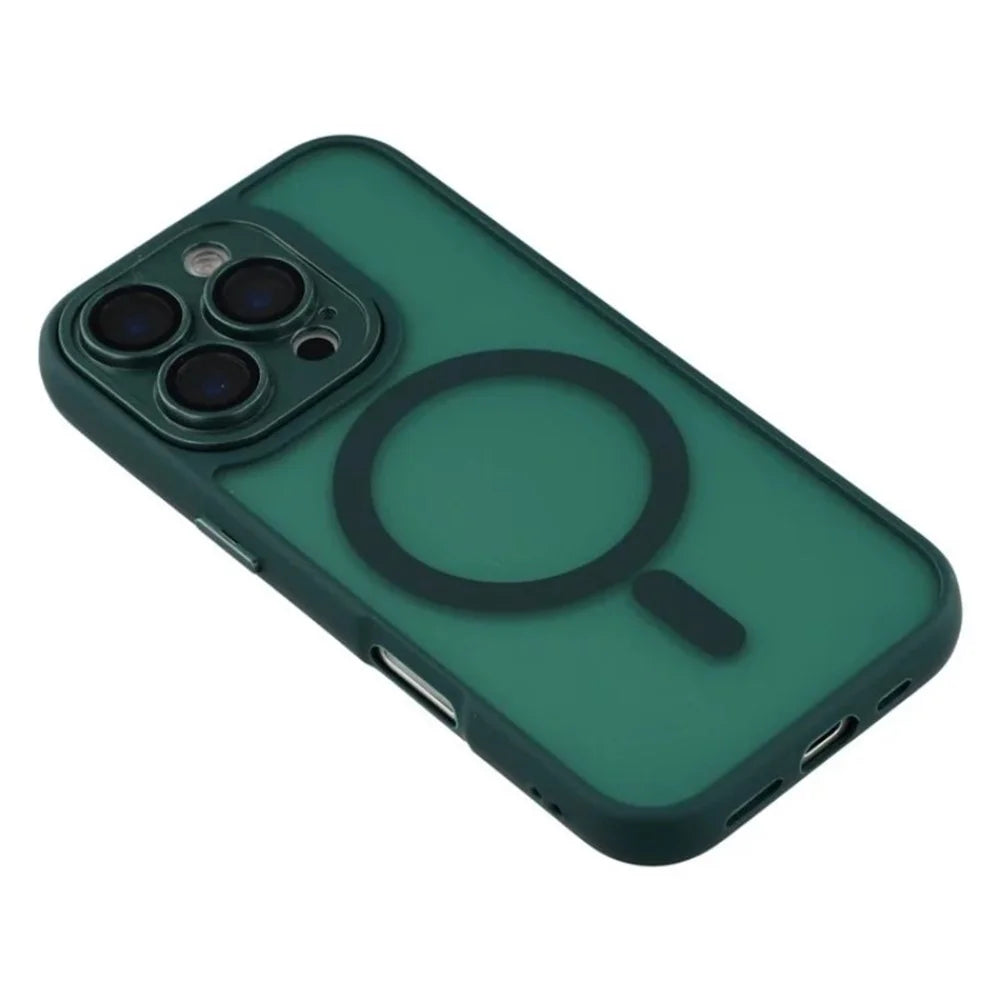 WANLONFENG For iPhone 16 Pro Max Case Compatible with MagSafe  QB Series PC TPU Phone Cover with Screen Film - Dark Green - 6
