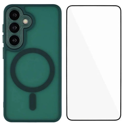 WANLONFENG For Samsung Galaxy S24 FE Magnetic Case  QB Series PC TPU Phone Cover with Screen Film - Dark Green - 1