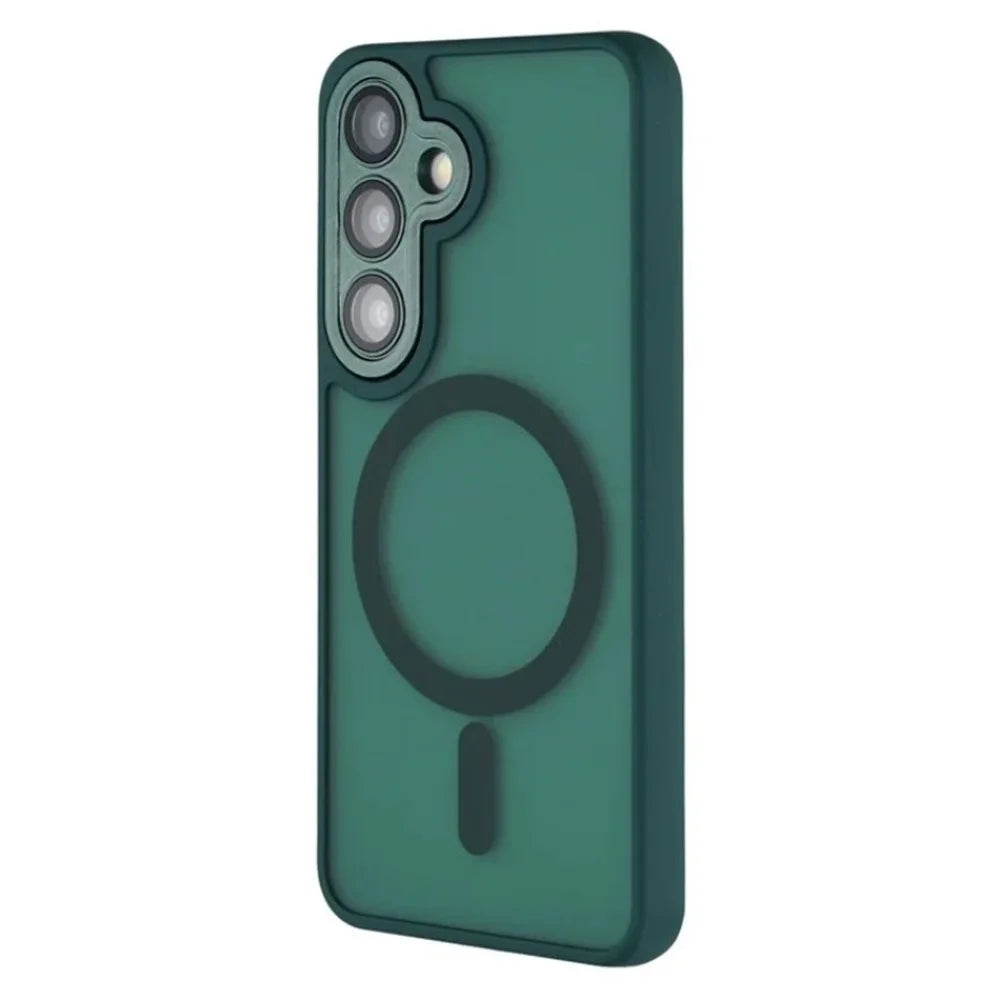 WANLONFENG For Samsung Galaxy S25 Magnetic Case  QB Series PC TPU Phone Cover with Screen Film - Dark Green - 4