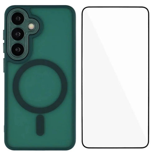 WANLONFENG For Samsung Galaxy S25+ Magnetic Case  QB Series PC TPU Phone Cover with Screen Film - Dark Green - 1