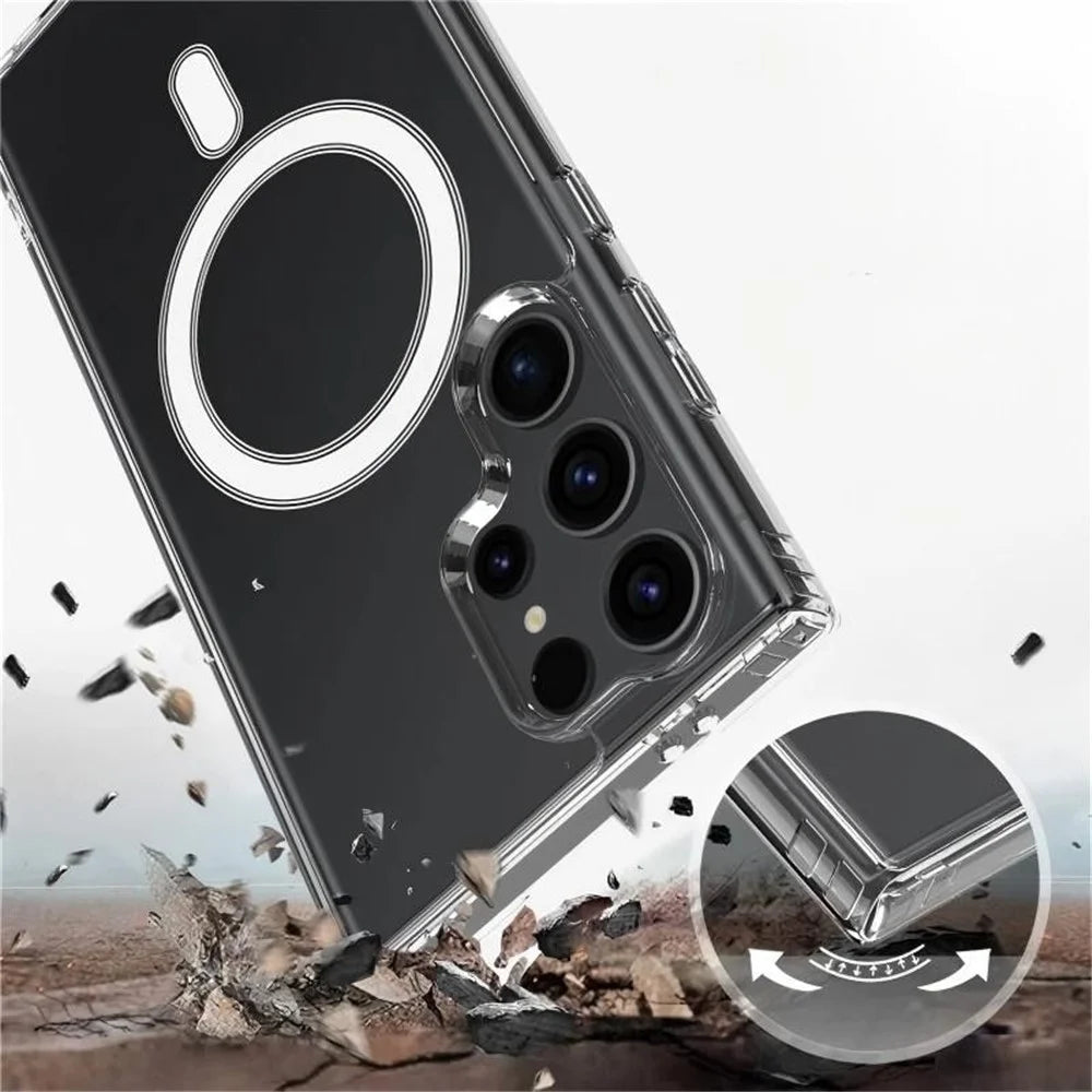 WANLONFENG For Samsung Galaxy S23 Ultra Clear Magnetic Case  LM2 Series Phone Cover (Big Lens Hole) - Transparent - 3