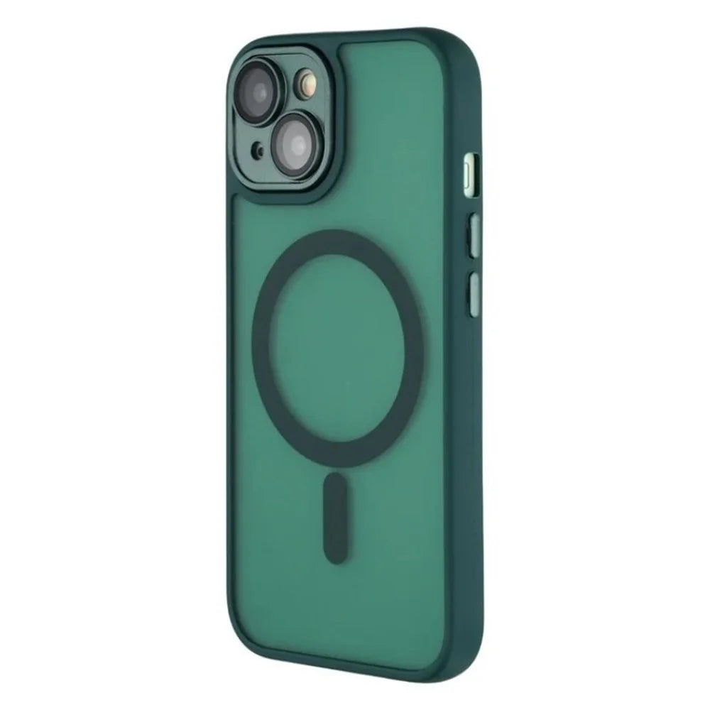 WANLONFENG For iPhone 15 Plus Case Compatible with MagSafe  QB Series PC TPU Phone Cover with Screen Film - Dark Green - 4