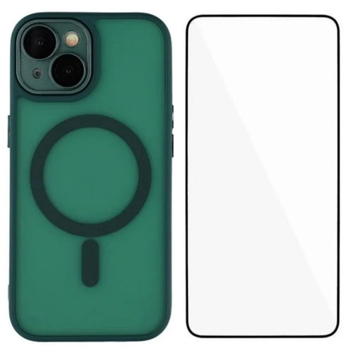 WANLONFENG For iPhone 14 Plus Case Compatible with MagSafe  QB Series PC TPU Phone Cover with Screen Film - Dark Green - 1