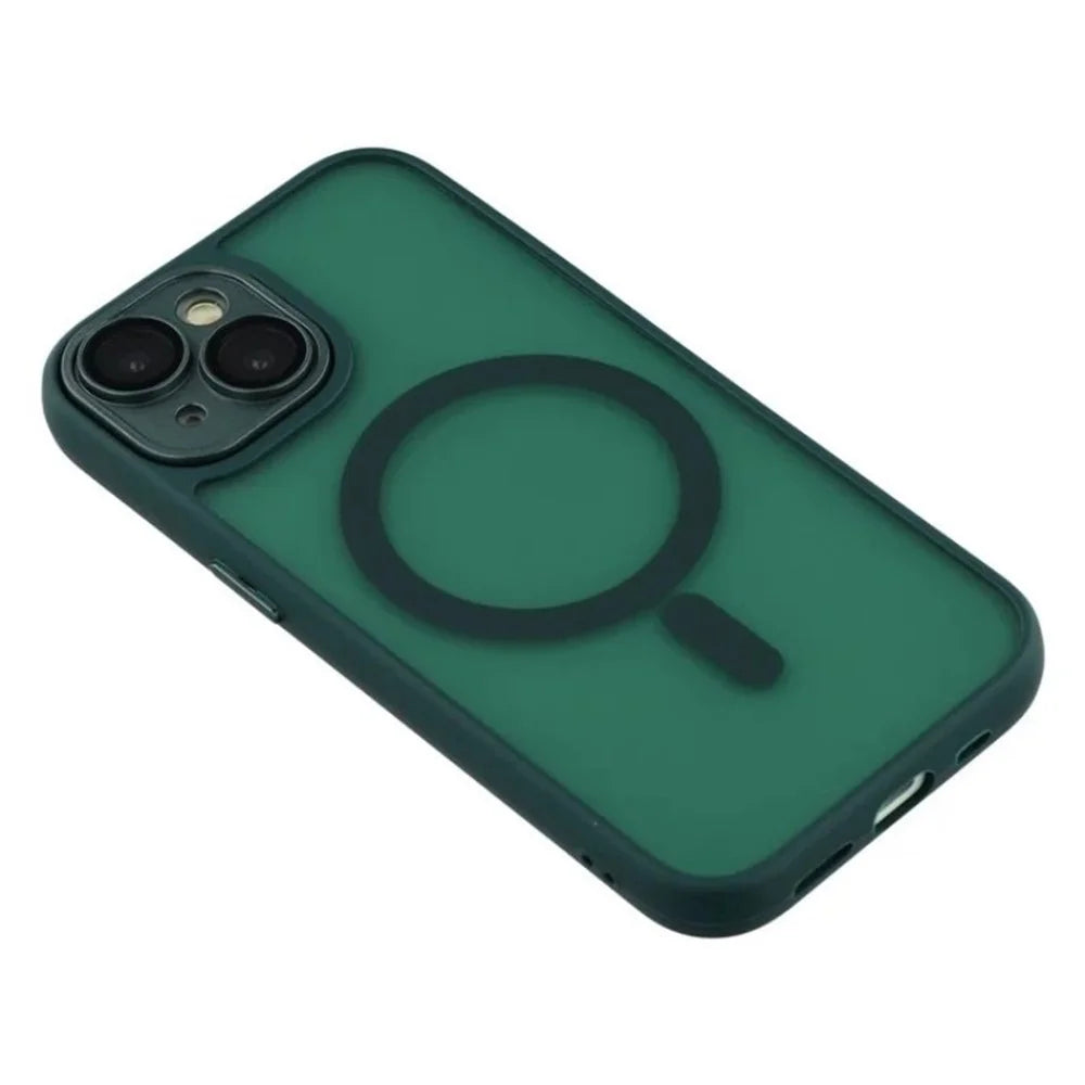 WANLONFENG For iPhone 14 Plus Case Compatible with MagSafe  QB Series PC TPU Phone Cover with Screen Film - Dark Green - 5