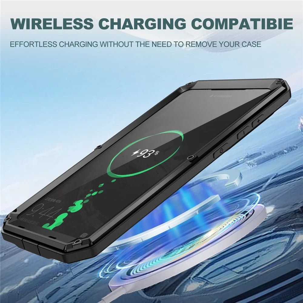 R-JUST For Samsung Galaxy S25 Edge Case PC + Silicone + Metal Back Cover with Tempered Glass Film - Black - 3