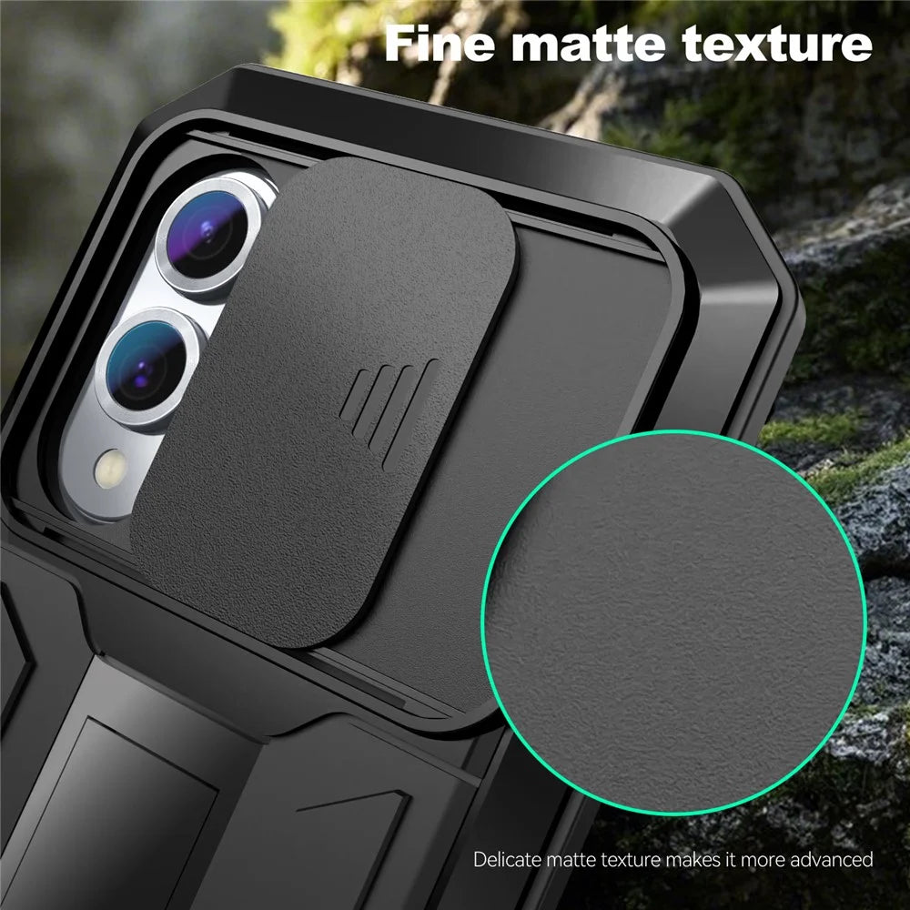 R-JUST For Samsung Galaxy S25 Edge Case PC + Silicone + Metal Back Cover with Tempered Glass Film - Black - 4
