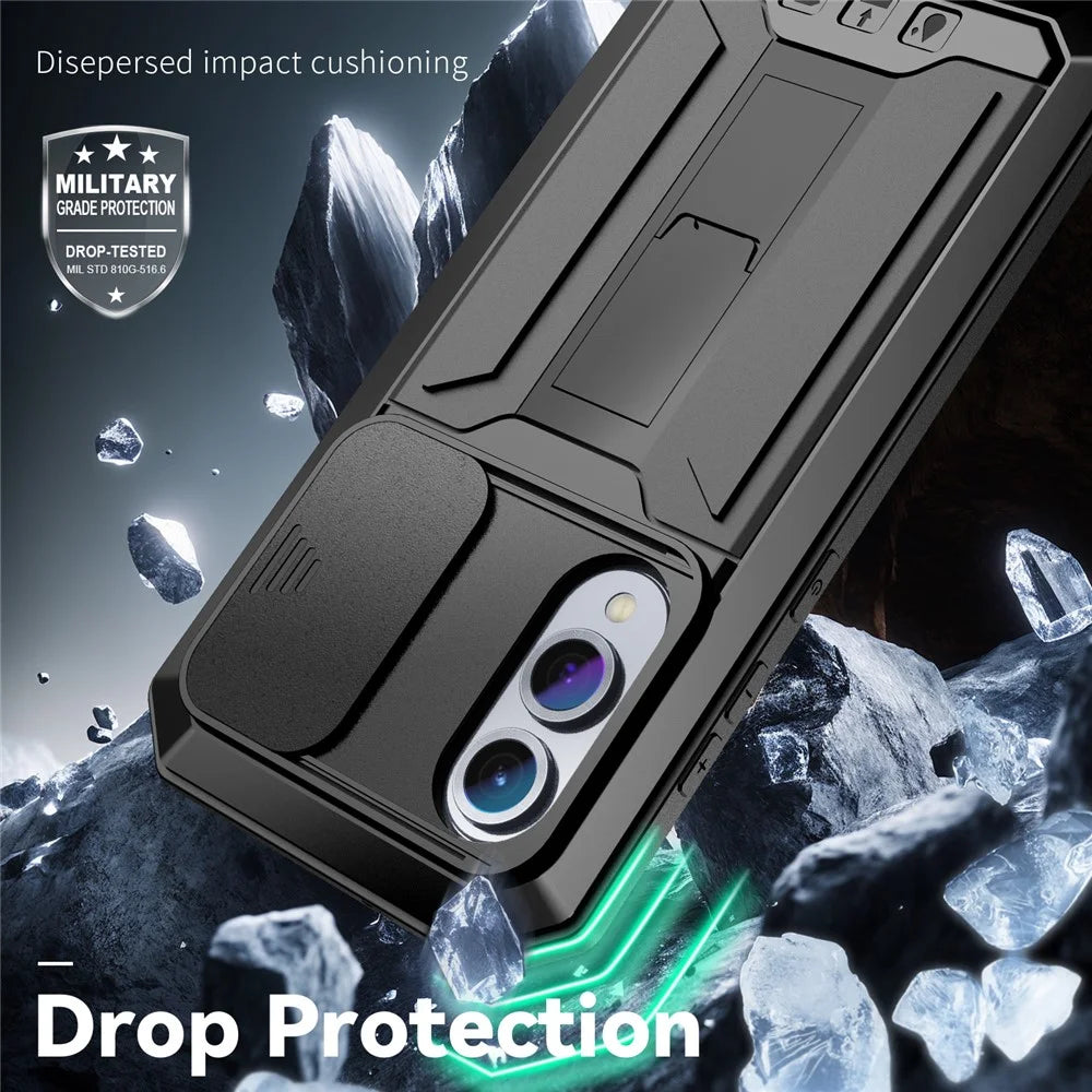 R-JUST For Samsung Galaxy S25 Edge Case PC + Silicone + Metal Back Cover with Tempered Glass Film - Black - 5