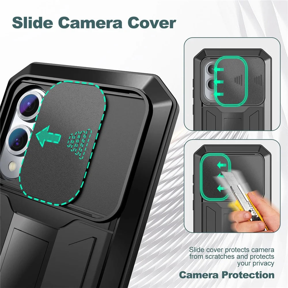 R-JUST For Samsung Galaxy S25 Edge Case PC + Silicone + Metal Back Cover with Tempered Glass Film - Black - 7