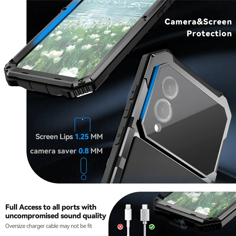 R-JUST For Samsung Galaxy S25 Edge Case PC + Silicone + Metal Kickstand Phone Cover with Tempered Glass Film - Black - 7