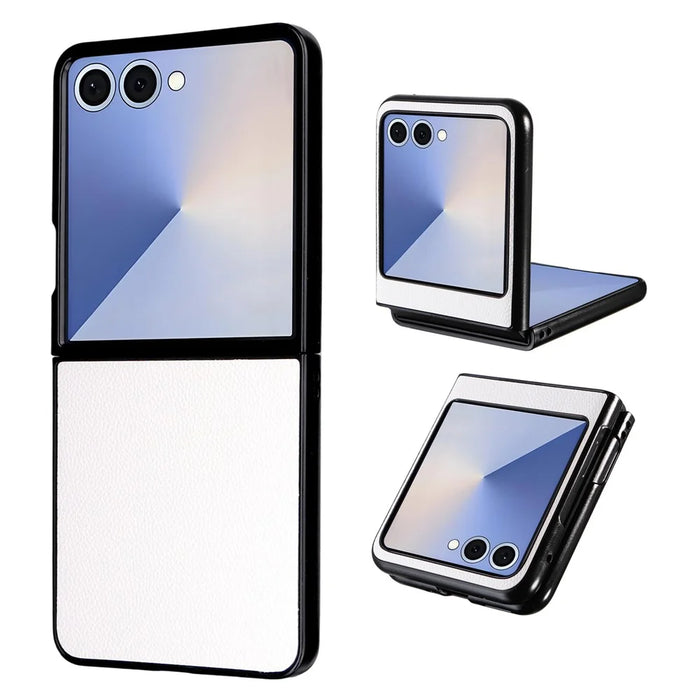 For Samsung Galaxy Z Flip7 5G Case Litchi Texture Leather + Hard PC Phone Cover - White - 1