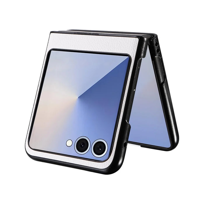 For Samsung Galaxy Z Flip7 5G Case Litchi Texture Leather + Hard PC Phone Cover - White - 3