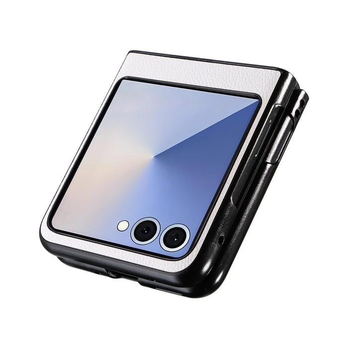 For Samsung Galaxy Z Flip7 5G Case Litchi Texture Leather + Hard PC Phone Cover - White - 4