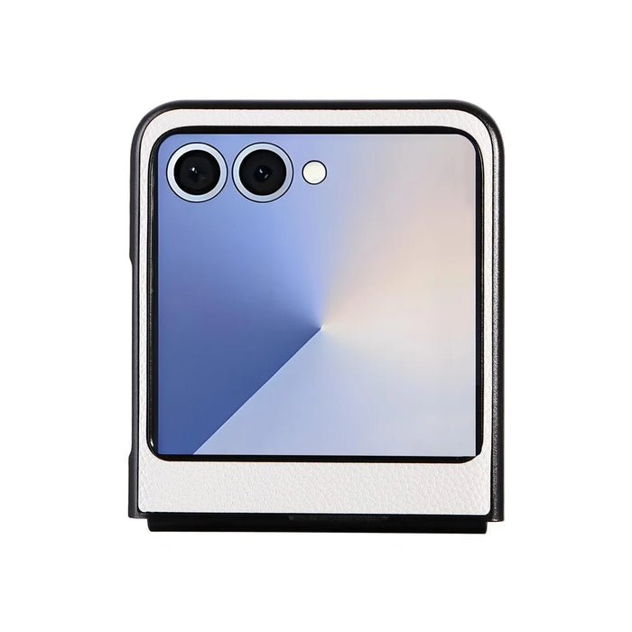 For Samsung Galaxy Z Flip7 5G Case Litchi Texture Leather + Hard PC Phone Cover - White - 5