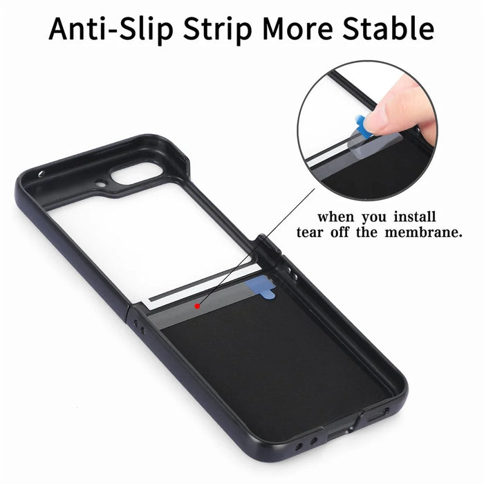 For Samsung Galaxy Z Flip5 5G Case Card Holder Kickstand Retro Texture Leather Back Cover - Black - 6