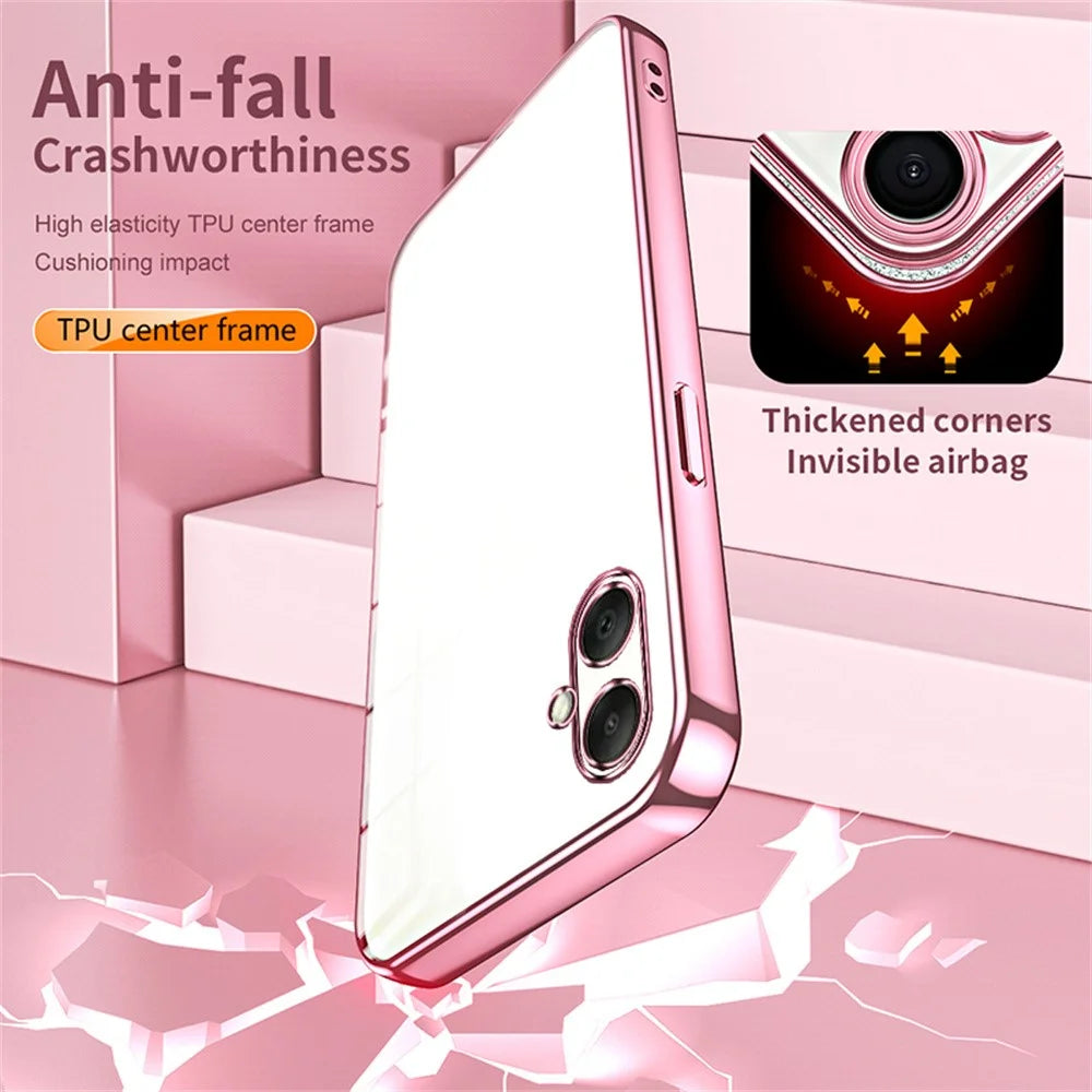 For Samsung Galaxy A08 5G / A08 4G / A07 4G Case Electroplating Frame Soft TPU Phone Cover - Pink - 5