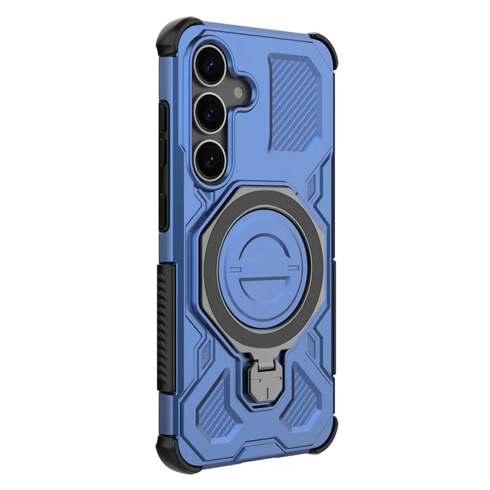 For Samsung Galaxy S25 Magnetic Case Rotating Metal Kickstand PC + TPU Phone Back Cover - Dark Blue - 5