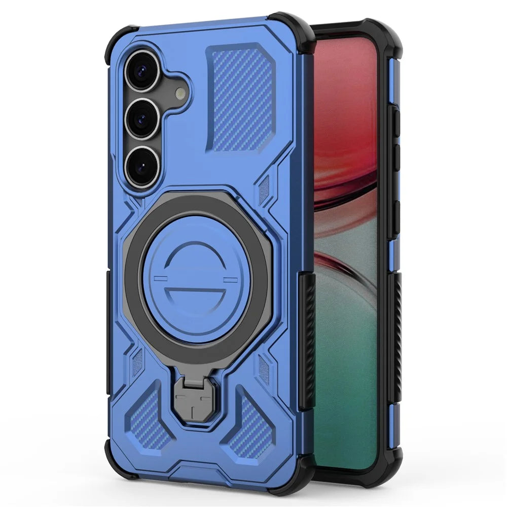 For Samsung Galaxy S25 Magnetic Case Rotating Metal Kickstand PC + TPU Phone Back Cover - Dark Blue - 6