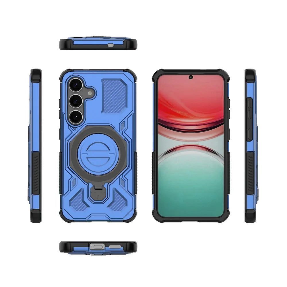 For Samsung Galaxy S25 Magnetic Case Rotating Metal Kickstand PC + TPU Phone Back Cover - Dark Blue - 7
