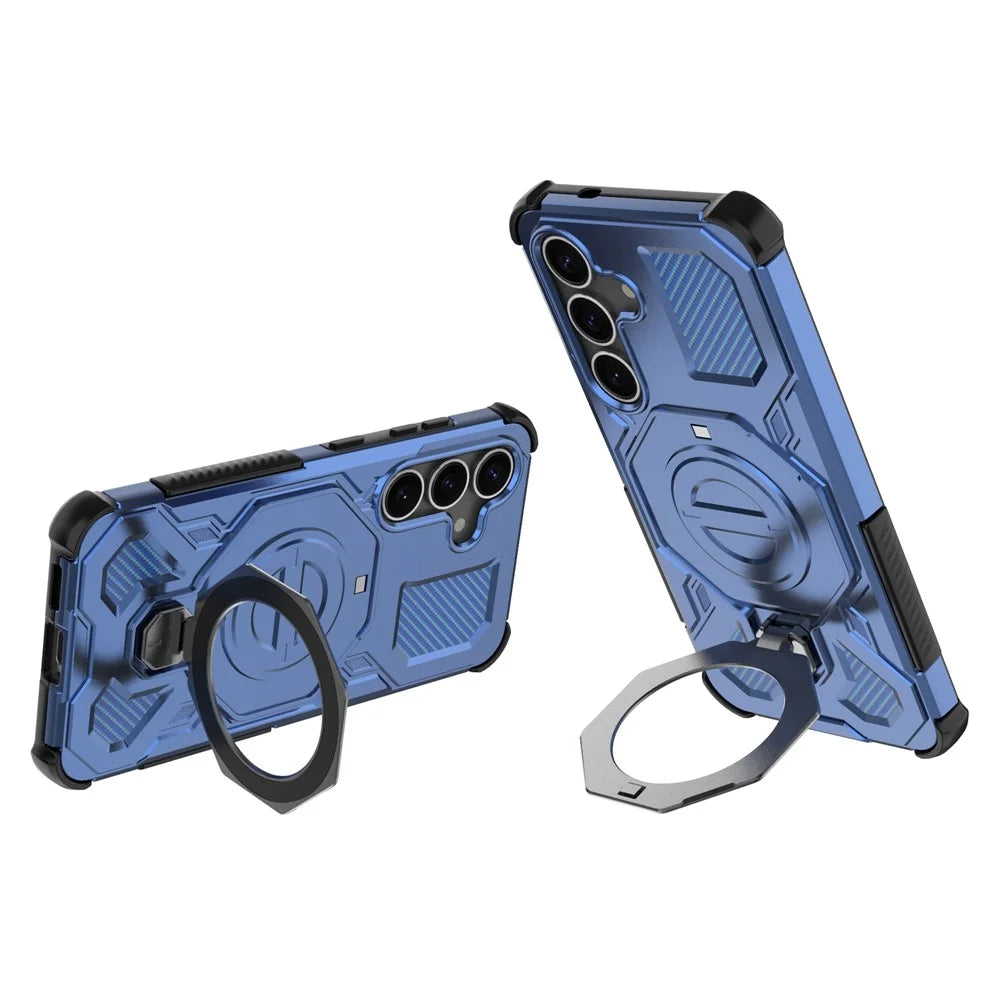 For Samsung Galaxy S25+ Magnetic Case Rotating Metal Kickstand PC + TPU Phone Back Cover - Dark Blue - 2