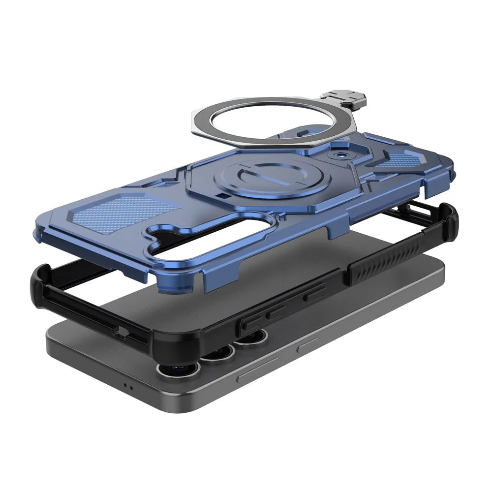 For Samsung Galaxy S25+ Magnetic Case Rotating Metal Kickstand PC + TPU Phone Back Cover - Dark Blue - 3