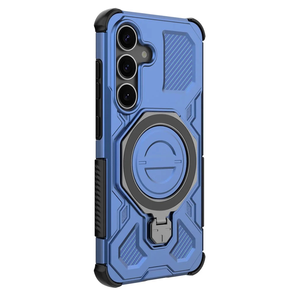 For Samsung Galaxy S25+ Magnetic Case Rotating Metal Kickstand PC + TPU Phone Back Cover - Dark Blue - 5