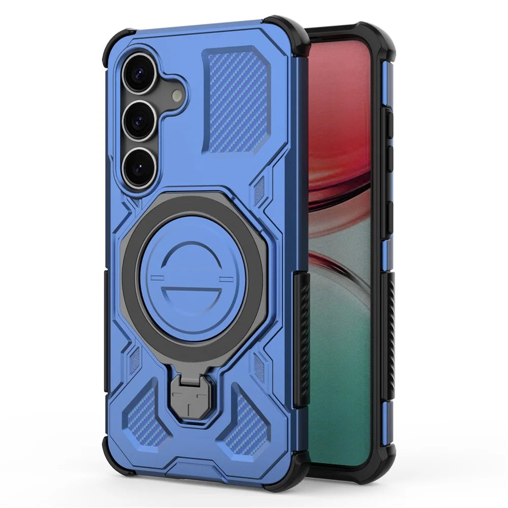 For Samsung Galaxy S25+ Magnetic Case Rotating Metal Kickstand PC + TPU Phone Back Cover - Dark Blue - 6