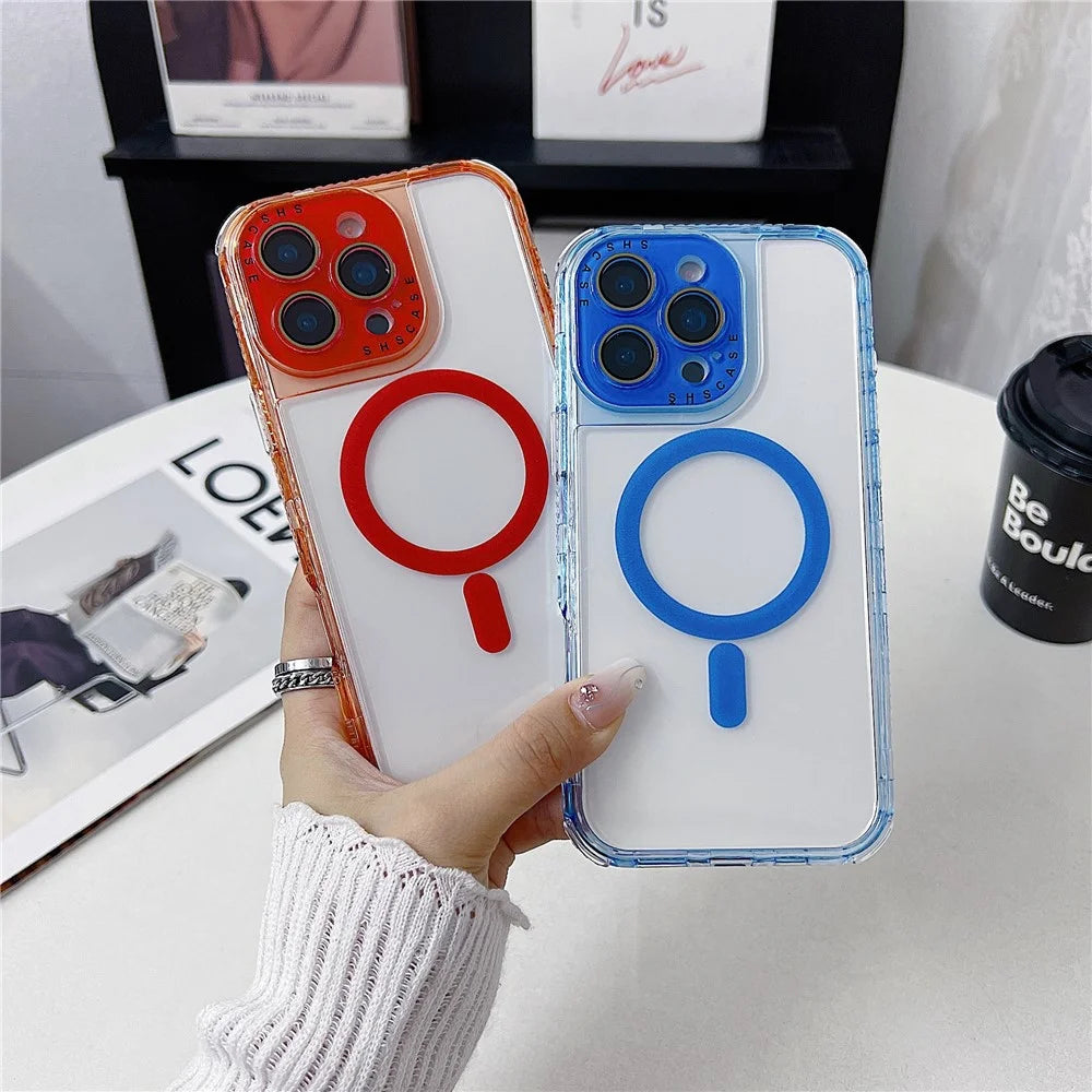 For iPhone 16 Pro Max Magnetic Case Clear Colorful Frame TPU + PC Phone Back Cover with Lens Film - Pink - 5