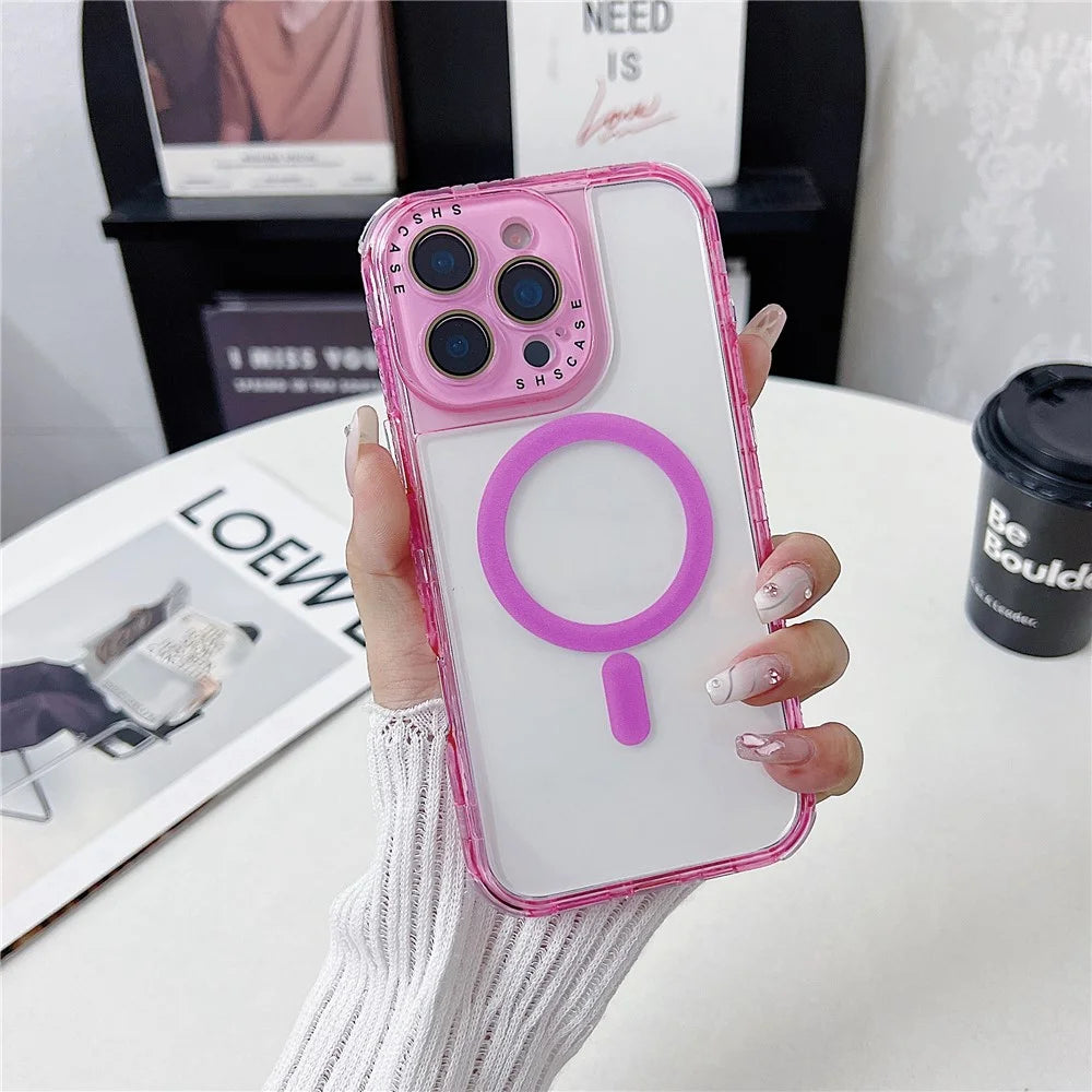 For iPhone 16 Pro Magnetic Case Clear Colorful Frame TPU + PC Phone Back Cover with Lens Film - Pink - 2