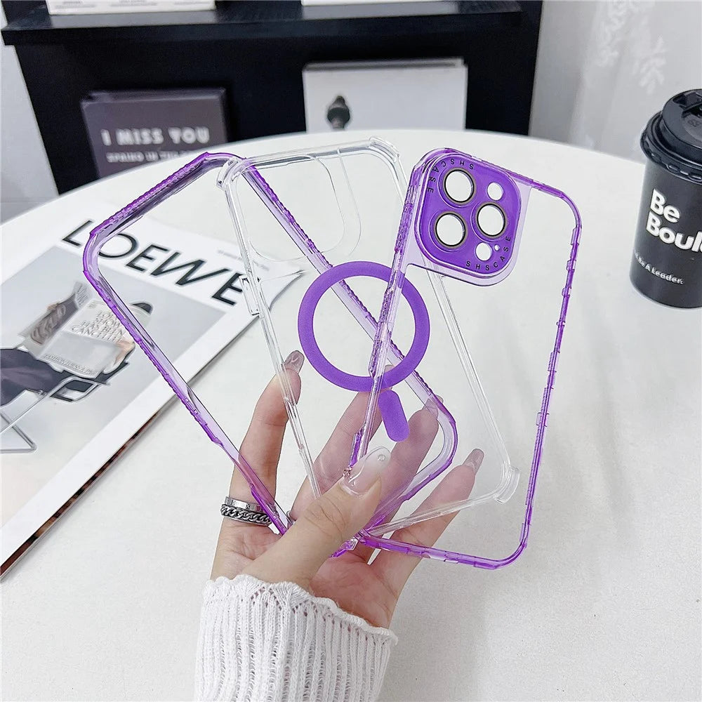For iPhone 16 Pro Magnetic Case Clear Colorful Frame TPU + PC Phone Back Cover with Lens Film - Pink - 3