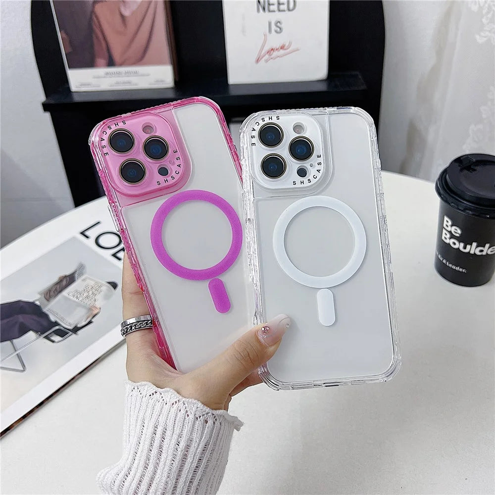 For iPhone 16 Pro Magnetic Case Clear Colorful Frame TPU + PC Phone Back Cover with Lens Film - Pink - 4