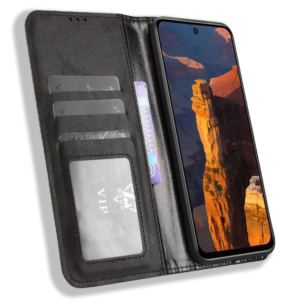 For itel A95 5G Leather Case Wallet Stand Retro Texture Phone Cover - Black - 2