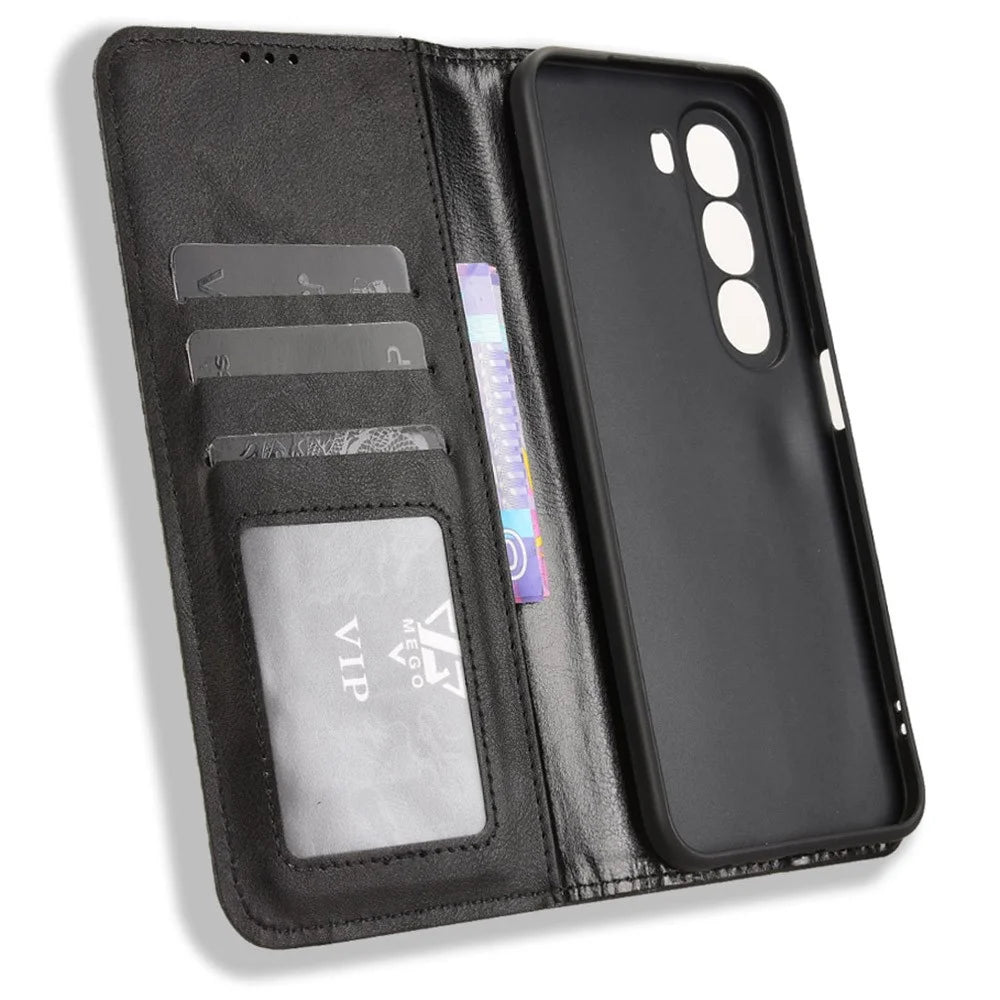 For itel A95 5G Leather Case Wallet Stand Retro Texture Phone Cover - Black - 5