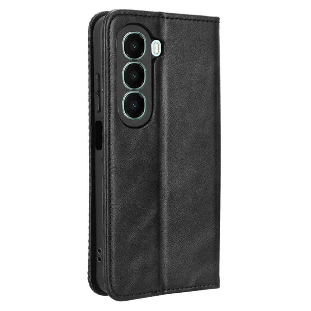 For itel A95 5G Leather Case Wallet Stand Retro Texture Phone Cover - Black - 7