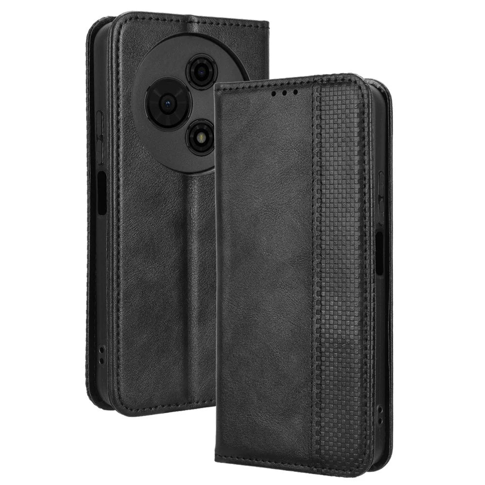 For TCL 605 4G / 60 SE Leather Case Wallet Stand Retro Texture Phone Cover - Black - 1