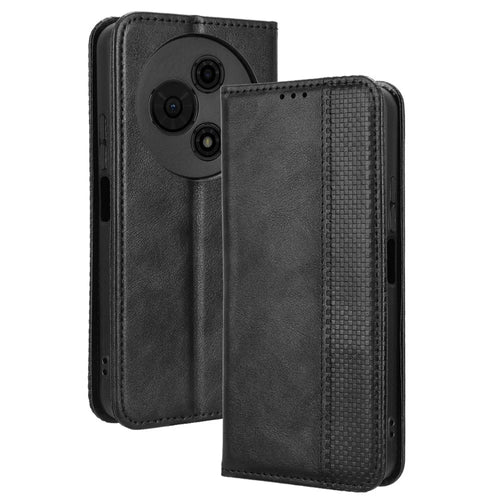 For TCL 605 4G / 60 SE Leather Case Wallet Stand Retro Texture Phone Cover - Black - 1