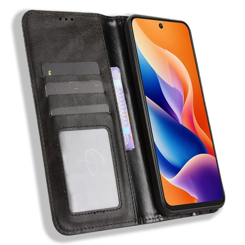 For TCL 605 4G / 60 SE Leather Case Wallet Stand Retro Texture Phone Cover - Black - 2