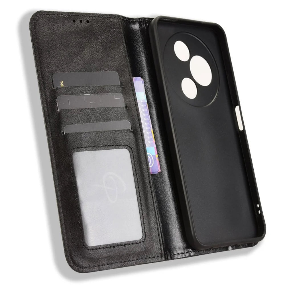 For TCL 605 4G / 60 SE Leather Case Wallet Stand Retro Texture Phone Cover - Black - 5