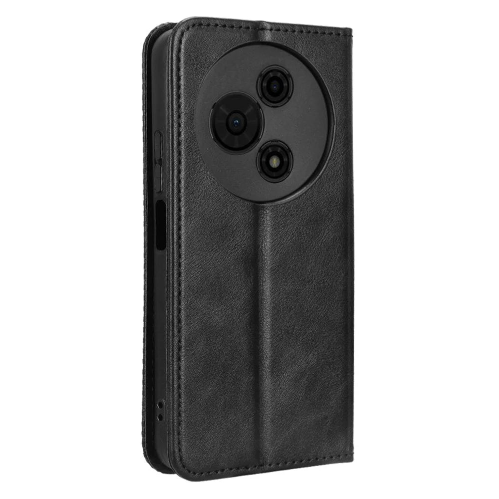 For TCL 605 4G / 60 SE Leather Case Wallet Stand Retro Texture Phone Cover - Black - 7