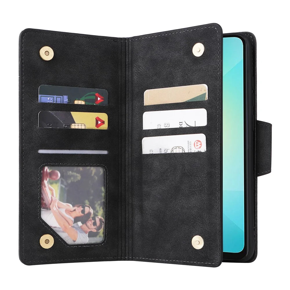 Phone Case For Samsung Galaxy A08 5G / A08 4G / A07 4G / A06 4G / A06 5G Zipper Wallet Rivet Decor Leather Cover with Wrist Strap - Black - 2