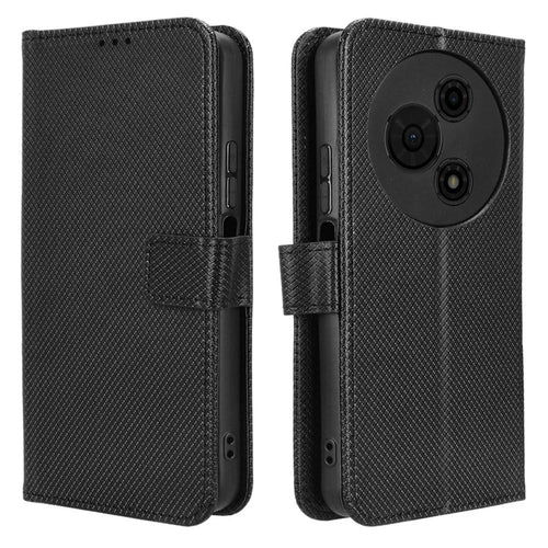 For TCL 605 4G / 60 SE Leather Wallet Case with Strap Diamond Texture Phone Cover - Black - 1