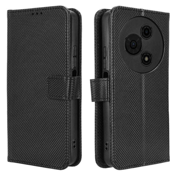 For TCL 605 4G / 60 SE Leather Wallet Case with Strap Diamond Texture Phone Cover - Black - 1
