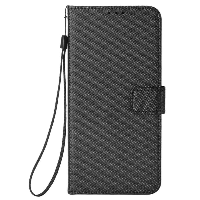 For TCL 605 4G / 60 SE Leather Wallet Case with Strap Diamond Texture Phone Cover - Black - 6